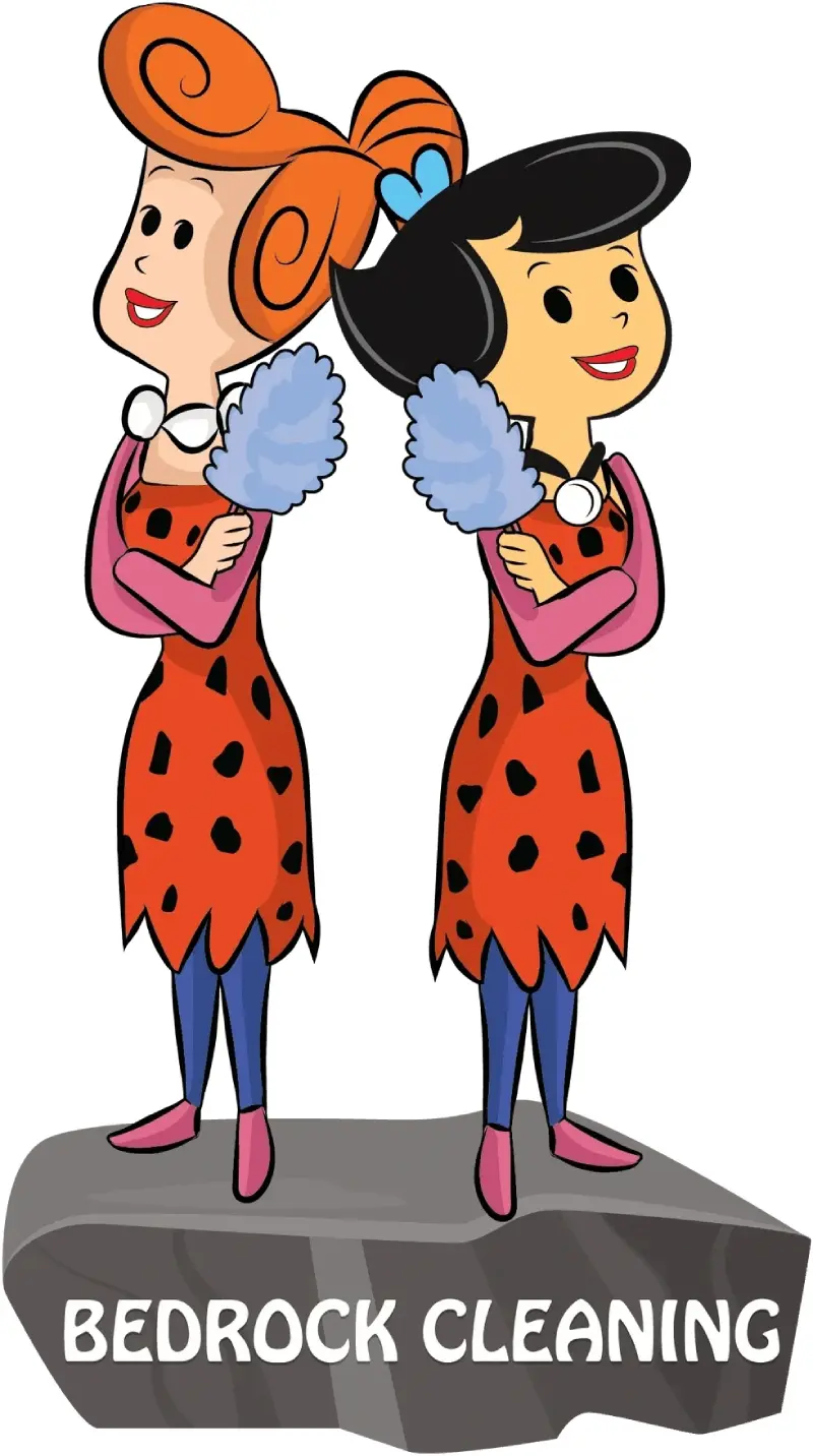 Two cartoon women with feather dusters.
